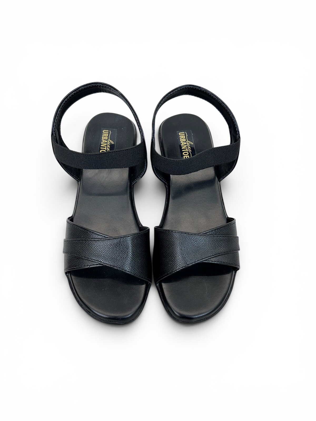 Black Comfort Wedge Sandals for Women with Elastic Ankle Strap | UrbanToes - Image 3