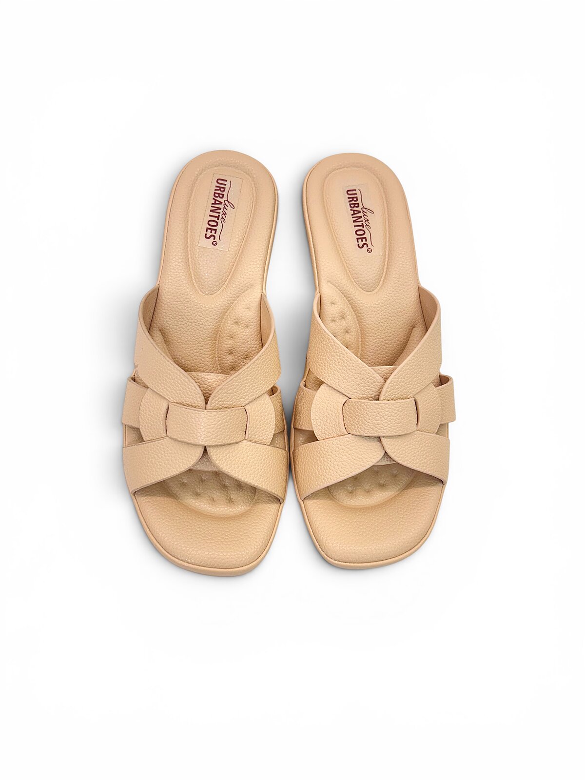 Beige Wedge Slippers for Women with Cross Strap Comfort | UrbanToes - Image 3
