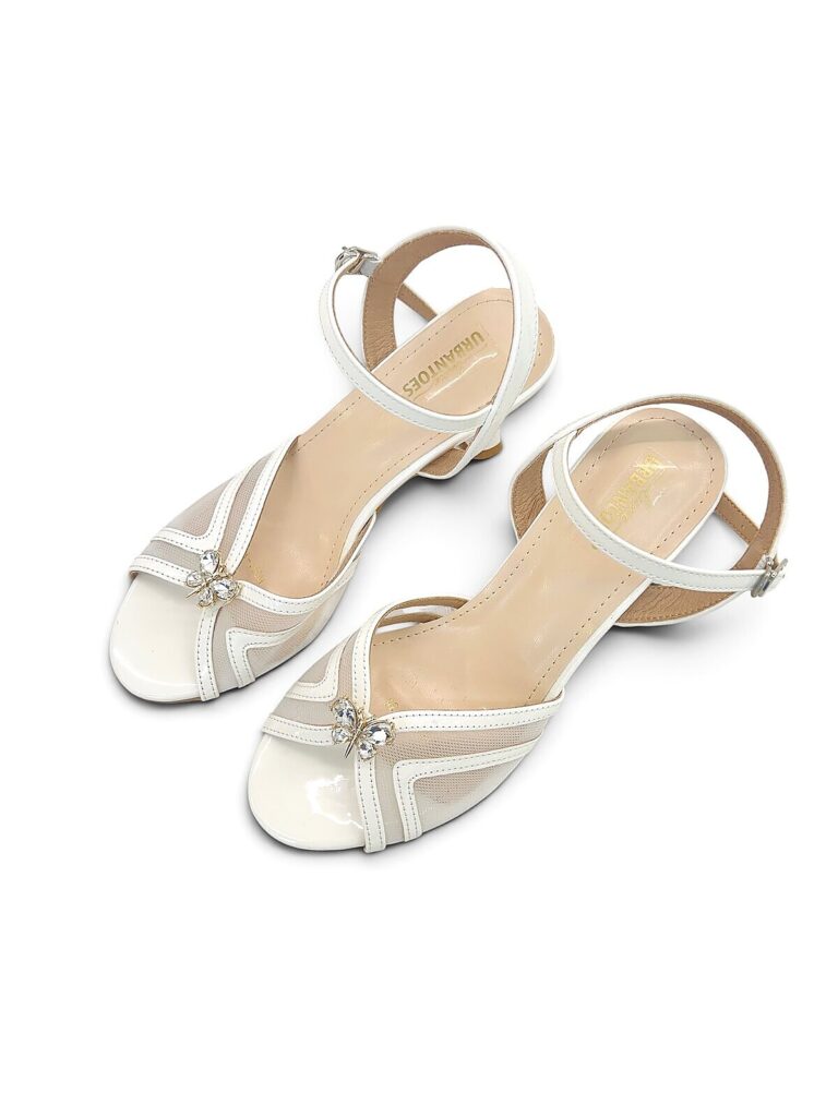 White Kitten Heels for Women with Mesh Design & Ankle Strap | UrbanToes