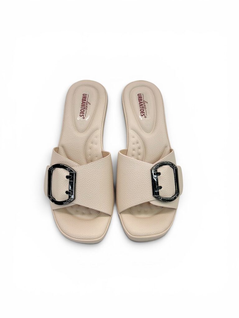 Beige Wedge Sandals for Women Daily Wear with Buckle | UrbanToes