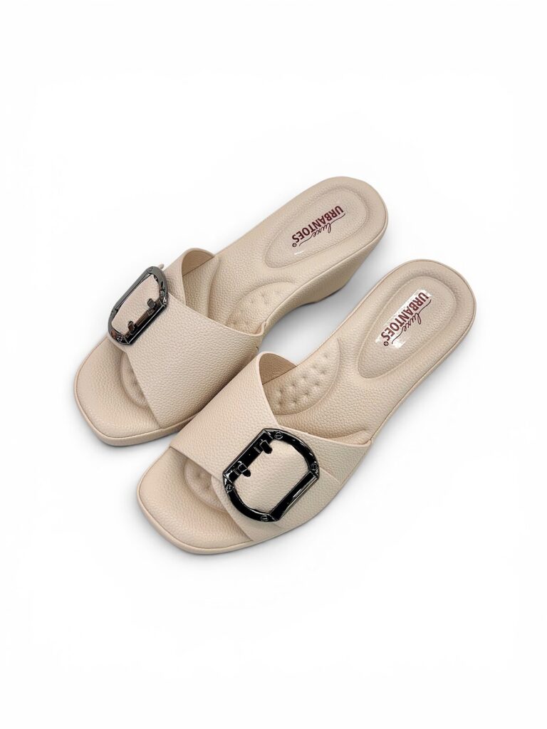 Beige Wedge Sandals for Women Daily Wear with Buckle | UrbanToes