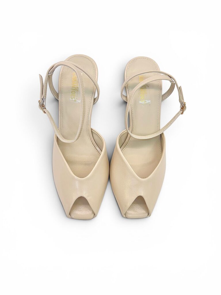 Cream Peep Toe Heels for Women with Ankle Strap | UrbanToes