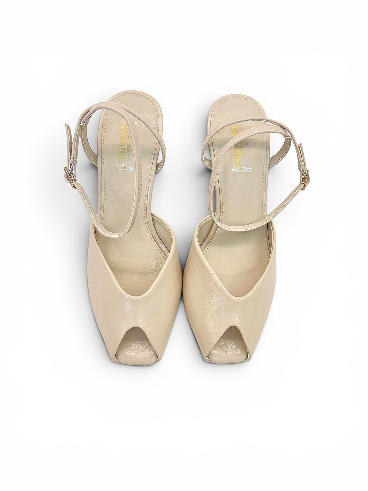 Cream Peep Toe Heels for Women with Ankle Strap | UrbanToes - Image 3