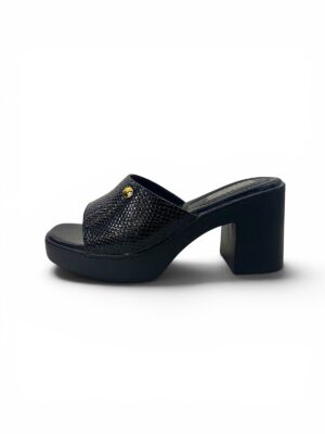 black platform block heel mules