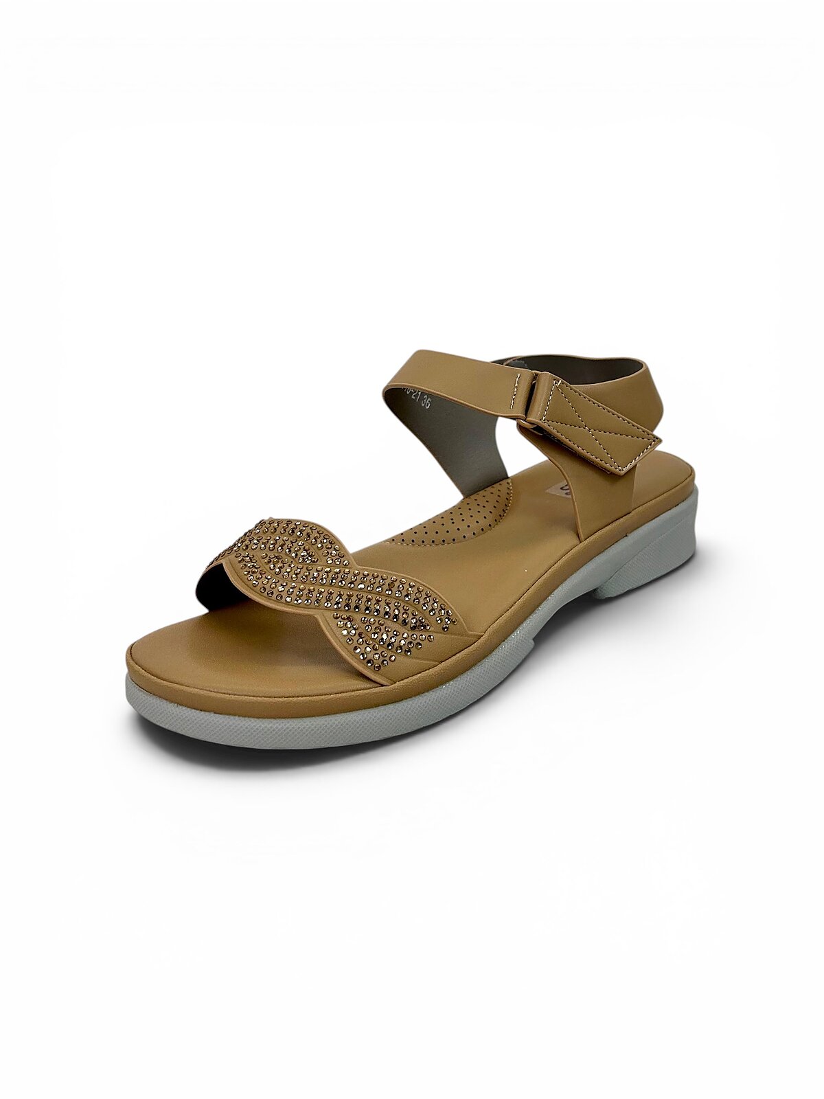 Tan Comfort Wedge Sandals for Women with Rhinestone Strap | UrbanToes - Image 2