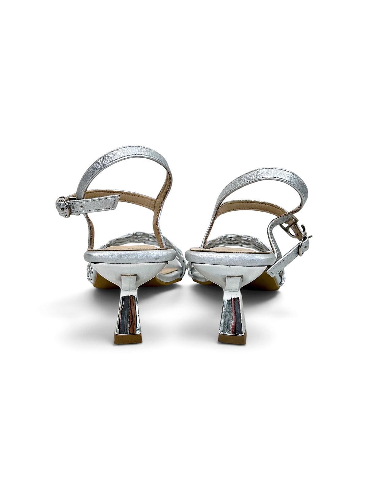 Silver Party Wear Kitten Heels for Women with Rhinestone Strap | UrbanToes - Image 4