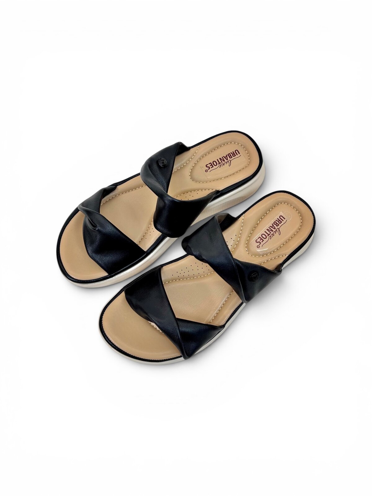 Black Comfort Wedge Sandals for Women with Soft Twist Straps | UrbanToes - Image 3