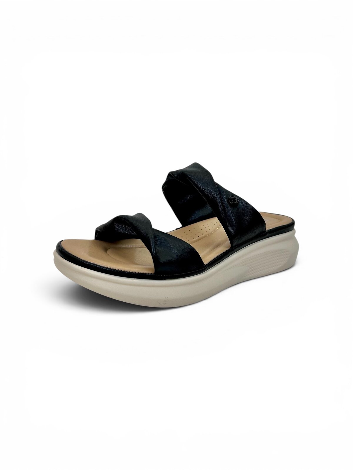 Black Comfort Wedge Sandals for Women with Soft Twist Straps | UrbanToes - Image 2