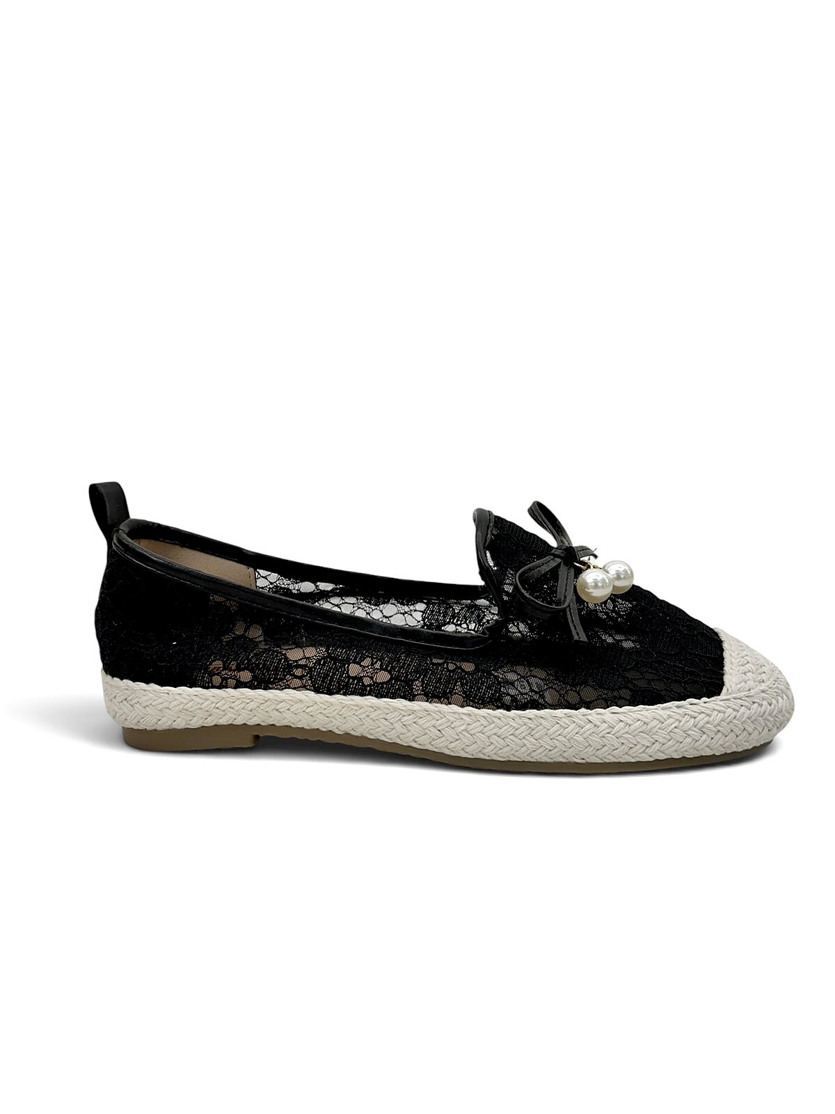 Black Lace Espadrille Flats for Women-URBANTOES - Image 4