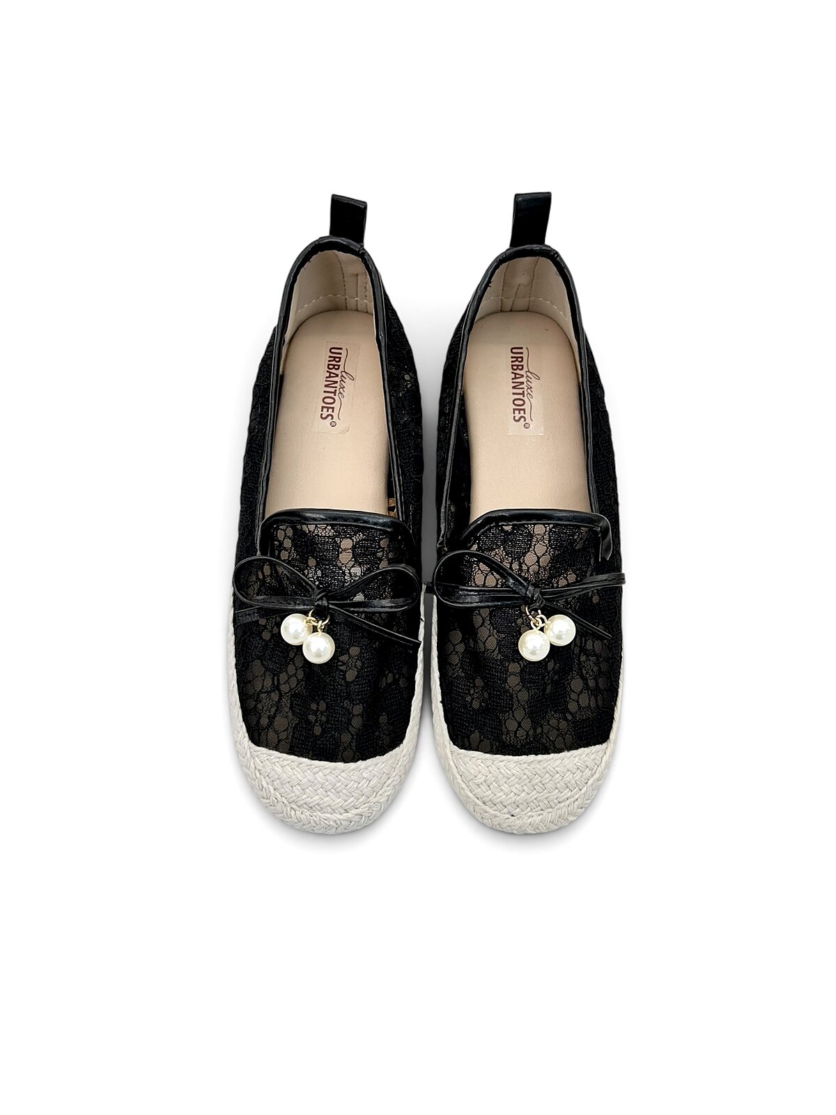 Black Lace Espadrille Flats for Women-URBANTOES - Image 3