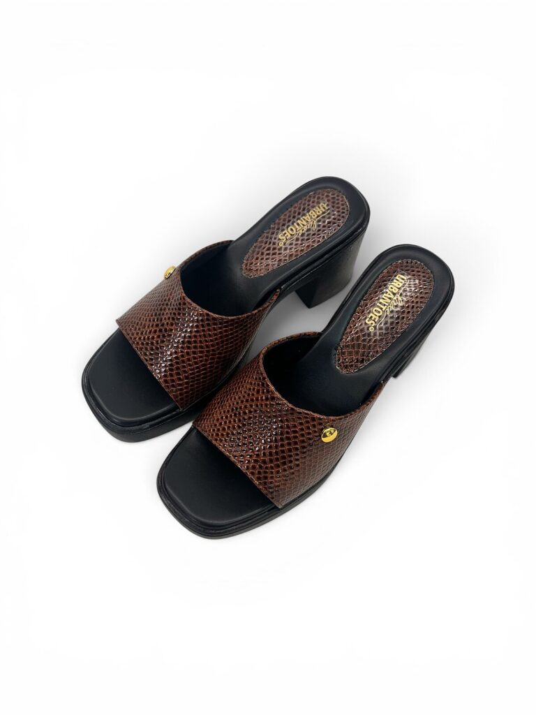 Brown Platform Block Heel Mules for Women | UrbanToes