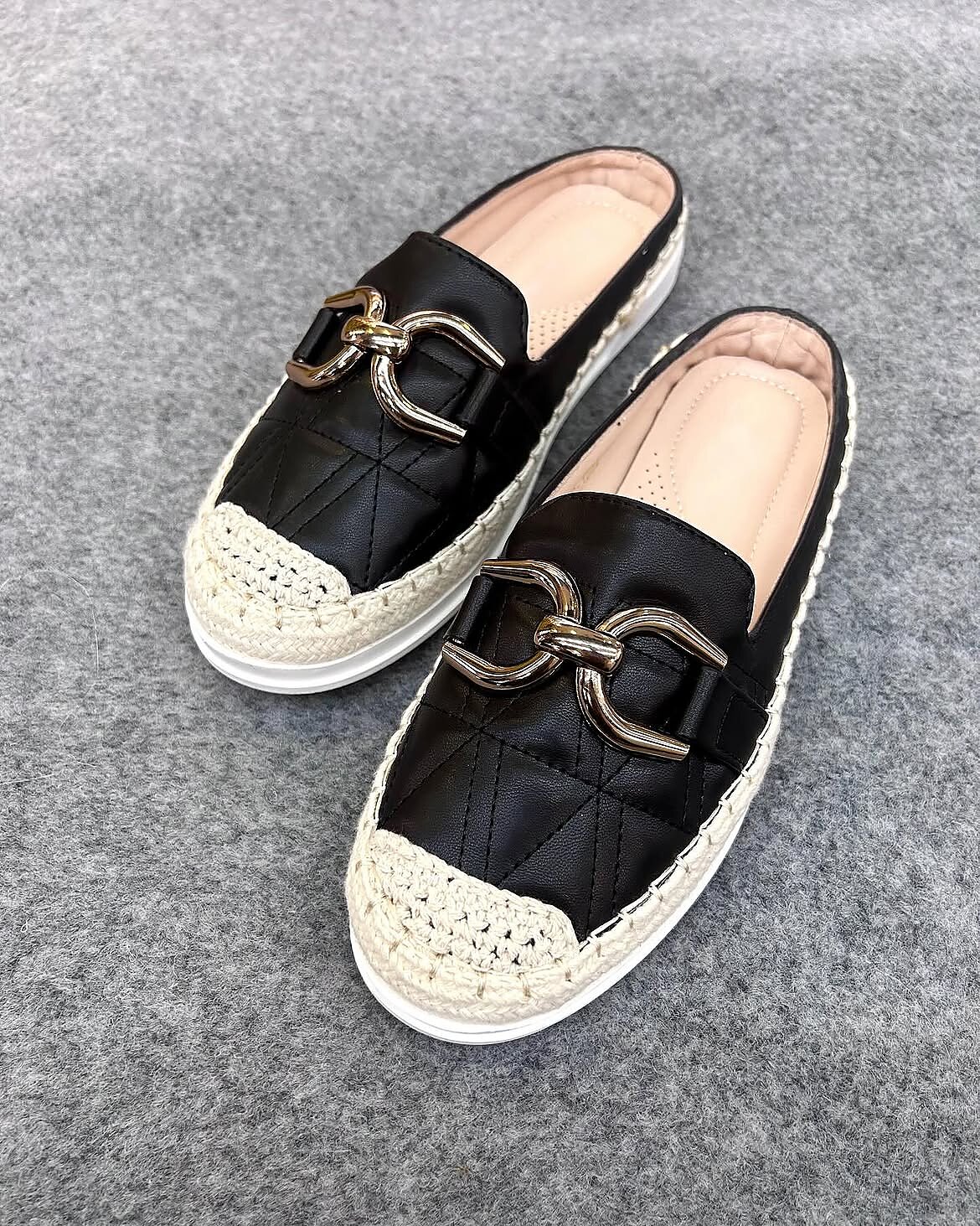 Black Espadrille Mule Shoes