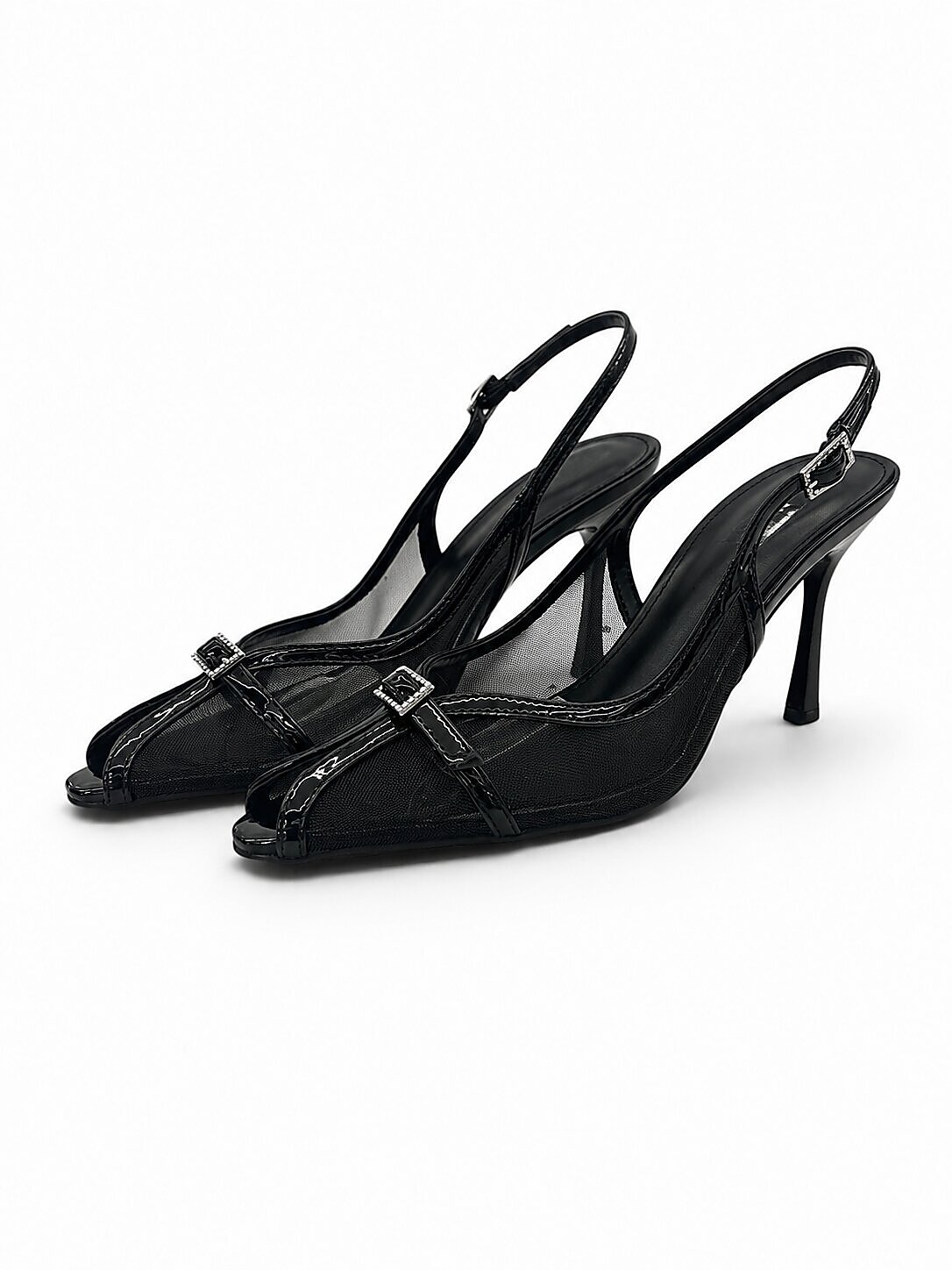 Black Mesh Slingback Heels for Women with Pointed Toe | UrbanToes - Image 2